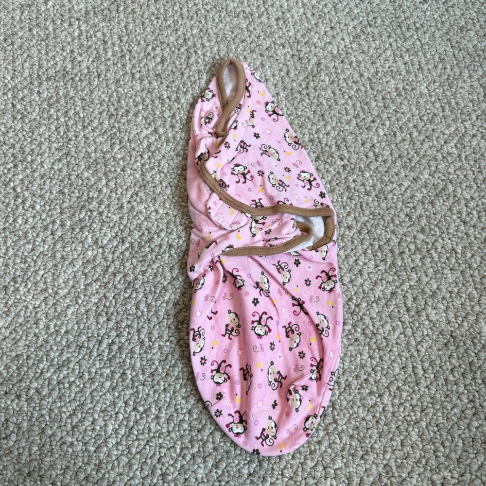 Summer Infant SwaddleMe Pink Monkey Print Adjustable Baby Swaddle‎ Wrap